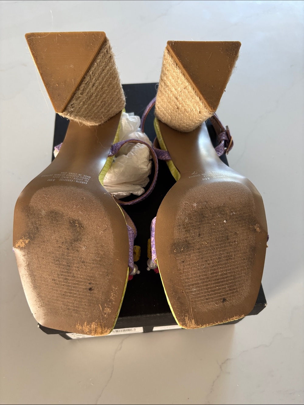 Betsey Johnson Yellow & Purple Floral Pearl Embellished Block Heel Sandals - Picture 11 of 11